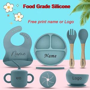 6 pezzi Set per alimentazione in silicone per bambini Nomi personalizzati Stoviglie per bambini Set di piatti per bambini Sucker Bowl Forniture materne e infantili 240326