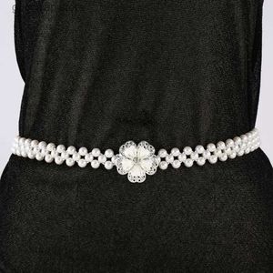 Paski łańcucha talii Pearl Flower Elastic Rope Pas dla kobiet Znakomity i modny wszechstronny i prosty pasek z diamentową wkładką Y240329