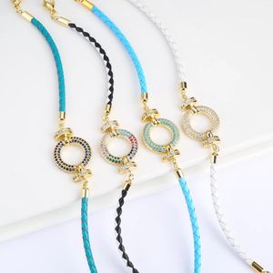 Braccialetti con ciondoli Accessorio regolabile con zirconi rotondi colorati alla moda Bracciale regolabile intrecciato in pelle Regalo di gioielli per feste di alta qualità