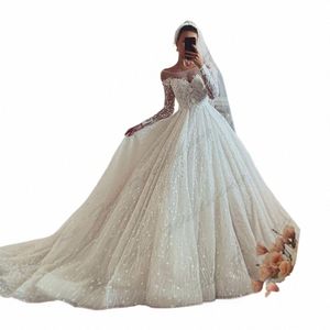 bellissimi abiti da sposa con applicazioni in pizzo su misura con spalle scoperte maniche Lg semplici abiti da sposa stile Mop soffici e soffici 789U #