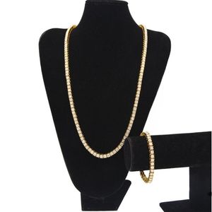 Hip Hop Bling łańcuchy Biżuteria Męskie pojedyncze rzędu złote bransoletki lodowane łańcuch tenisowy bransoletka dhinestone Naszyjnik 240R