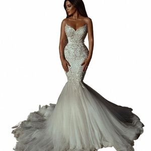 Luxury White/Ivory Mermaid LG Wedding Dr Boho Lace Pärled Women Marriage Bridal Bowns Plus Size Vestido de Novia 2023 B0nm#