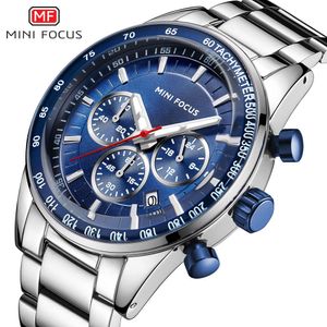 MINI FOCUS Marca Relógio Masculino de Negócios Movimento Multifuncional Calendário Luz Noturna Pulseira de Aço À Prova D 'Água 0187G