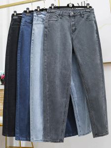 Bottoms jeans kvinna hög midja plus storlek blixtlås mager full längd denim blyertsbyxor 5xl 6xl 7xl 8xl