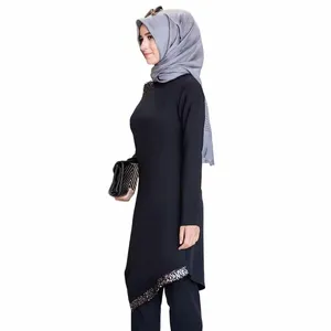 2 -stycken Set paljetter Patch Designs Muslim Women LG Tops Islamic Set Women Muslim Pants Ramadan Prayer Clothes 2023 Q23p#