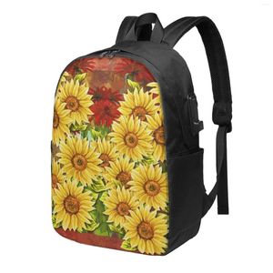 Рюкзак с подсолнухами и красными цветами большой емкости, школьный блокнот, модный водонепроницаемый регулируемый дорожный спортивный рюкзак