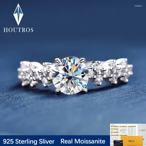 Pierścienie klastra Houtros 1ct D Color Moissanite Wedding Połączka dla Lady 925 Sterling Sliver 4 Sparing Diamond Ring Bride Fine Jewelry Gra