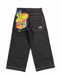 Fiable Джинсы с высокой талией с принтом для мужчин Американские уличные широкие брюки Мужская одежда Стиль Харадзюку Хип-хоп Свободные брюки Q7Oo #
