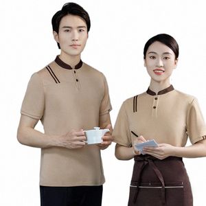 waiter Workwear T-shirt Short Sleeve Summer Breathable Catering Restaurant Hot Pot Staff Clothing Milk Tea Hamburger Work Clothe w24B#