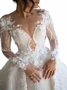 Vintage floreale arabo Wedding Dres 2022 Lg maniche in pizzo Illusi abiti da sposa Corte dei treni Robe De Soiree Designer Matrimonio Y5lE #