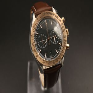 Top Watch Men kwarc chronograf morze mistrz Black Dial Ocean Stopwatch Rose Gold Bezel Fled Case Watches248y