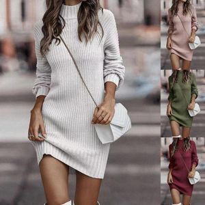 Sıradan Elbiseler 2024 Varış Kadın Elbiseleri: Örme Sweater Uzun Kollu Yüksek Boyun Elbise Amazon ve Çapraz Sınır