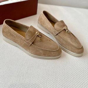 Casual Shoes 2024 Loafers Summer Walk Charms Suede Sneakers Brown Leather Flats Women Brand High Quality Faishion