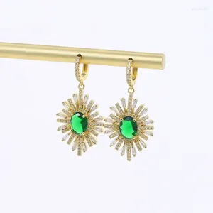 Dangle Earrings Sparkling Green CZ Geometric Line 5A Cubic Zirconia Oval Drop