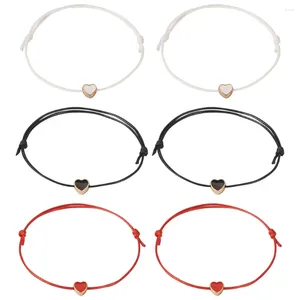Charm Bracelets 6Pcs Waxed Polyester Cords Adjustable Braided Alloy Enamel Heart Bead For Women Men Gift