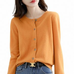 Off-Seas Clearance Sticked Cardigan Women's Fine Lmitati Wool Spring and Autumn Kort runt halströja Löst kappa 70FO#