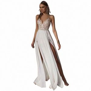 Lovedr Real Photo Wedding Dres con scollo a V senza spalline Chiff sexy fessura abito da sposa Backl Vestido De Noiva Brautkleid W4jB #