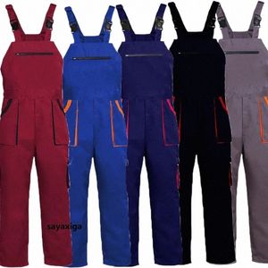 bib Overalls Mens Work Clothing Plus Size Protective Coveralls Strap Jumpsuit Multi Pocket Uniform Sleevel Cargo Pants Romper w9hJ#