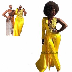 Yellow Evening Dr LG 2021 A Line Lace Applique Backl V Neck Corset Satin Formell aftonklänning för kvinnor 594U#