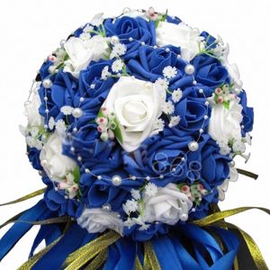 Perfectlifeoh Bouquet da sposa Vendita calda Rosa artificiale Frs Perle Sposa Accenti in pizzo da sposa Bouquet da sposa con Ribb 87Q6 #