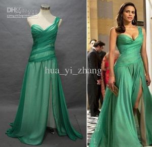 Vestidos de celebridades Paula Patton em vestido verde em missão impossível Uma linha de um ombro fenda lateral Poly Chiffon Dress8507783