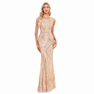 women's Sleevel Round Neck Luxurious Party Dr Mermaid Shiny Bright Lg Evening Gown Sexy Mermaid Skirt v3QP#