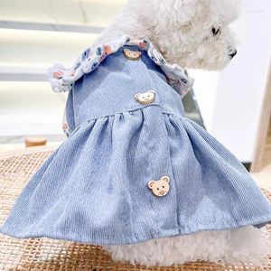 Roupas de cachorro roupas de cachorro urso botões floral vestido de estudante caber pequeno gato de estimação todas as estações vestidos de traje bonito