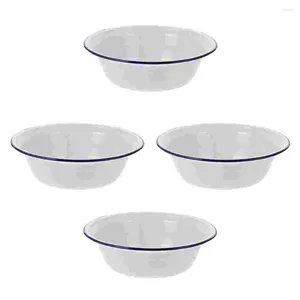 Dinnerware Sets 4 Pcs Car Accessories Enamel Bowl Practical Soup Home Enamelware Round Basin Simple White