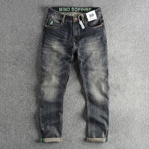 Männer Jeans Stickerei Denim Männer Tapered Retro Distressed Washed Hosen Für Jugend Amerikanische Casual Männliche Gerade Hosen Streetwear