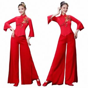 Китайский народный танец Красный Yangko Natial Танцевальные костюмы Классическая талия Барабанная одежда Скверный танец Hanfu Одежда для сцены e7OK #