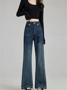 Women's Jeans Women Wide Leg Flared Denim Pants For Spring Autumn Female Leisure Elastic High Waist Straight Stretchy Fashion Pocket