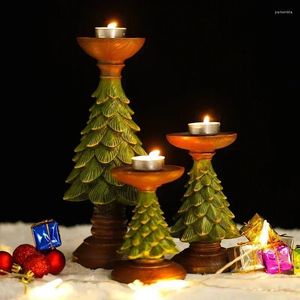 Candle Holders Christmas Tree Home Decoration Xmas Desktop Decor Resin Crafts Living Room Year Ornament Tealight Candlestick