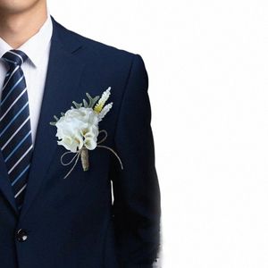 Bianco Rose Corsage per gli uomini Sposo Best Man Wedding Party Meeting Persal Decoratis Accories Supplies U2Yd #