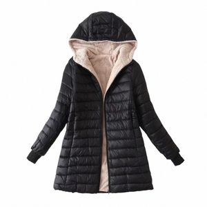 Cappotto Cott con cappuccio di media lunghezza in stile coreano autunno e inverno 2023 per le donne Cappotto Cott caldo in lana d'agnello e giacca Veet Top X8WF #