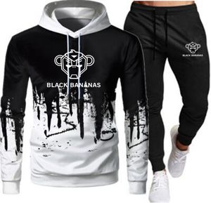 2021 Autumn Spring Men039s HoodiesSweatpants Sets Black Sweatshirts Fashion Slim Fit Male Bananas Hip Hop Pullover Hoody1034509