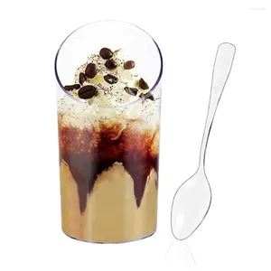 Einwegbecher Strohhalme Geschirr Behälter 24 Stück Dessertschalen Party S Tasse für Zuhause Kunststoff Eisbecher Vorspeise Creme Mousse