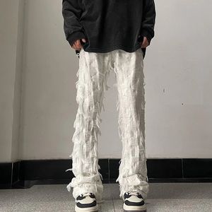 Streetwear Y2K Nappel Fringe Fringele Jeans Baldi Mens White Black Straight Casual Denim Pantaloni unisex UNISEx Overszed Cargos 240320