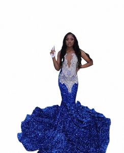 glitter Diamds Royal Blue Prom Dr 2024 Beads Crystals Rhinestes Sequin Gown Birthday Party Wedding Recepti Evening Gown C7Em#