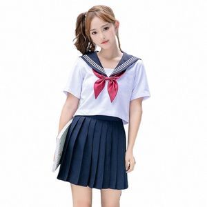 skolflicka uniform japansk gymnasium jk vita toppar+veckade kjolskolouniformer för flickor anime cosplay sjöman kostym c50153ad j2pg#