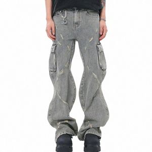 Anni 2000 Cyber Y2K Streetwear Flare Baggy Jeans strappati Pantaloni cargo Abbigliamento uomo Dritto irregolare Pantaloni denim da donna Ropa Hombre q9I5 #