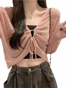 jielur autumn new Solid Color Slim Cardigan Woman Sweet Ladies Hollow out out out out out