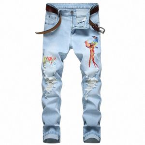 Neue Fi Persality Zerrissene Jeans Denim Hosen Männer Stickerei Fr Flut Loch Jeans Trend Retro Bettler Füße Hosen P1FM #