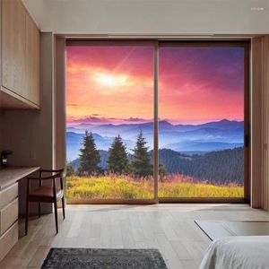 Window Stickers PVC Privacy Glass Film Mountain View Pattern Frosted Door Decoration Sticker Sun Blocking Static Clings