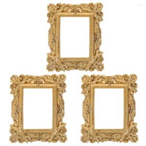 Frames 3 Pcs Vintage Mini Po Frame Gold Decor Tabletop Wall Hanging Resin Picture