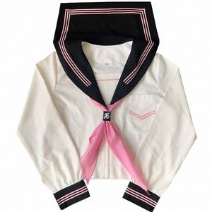 japanese Students Jk School Uniform Sailor Suit Black Pink Suits Girls Summer Lg Sleeves Tops School Uniform Lolita Clothing b4he#