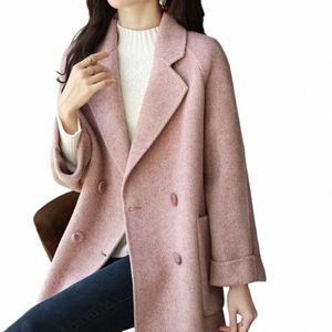Осень-зима женская шерстяная куртка средней длины с отложным воротником двубортный кардиган пальто теплое пальто женская верхняя одежда m678 #