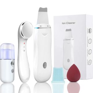 TIPS Ultrasonic Skin Scrubber Pors Cleaner 2+4 Zestaw jonów twarzy Głębokie czyszczenie twarzy Sonic Peeling Urządzenie Zestaw Zestaw Zestaw Czarni