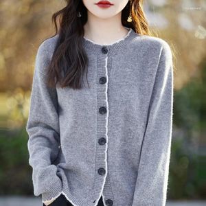 Women's Knits Spring Autumn Women Cardigan Wool Korean Style O-Neck Knit Sweaters Lady Fashion Casual Long Sleeve Shirt Solid Tops