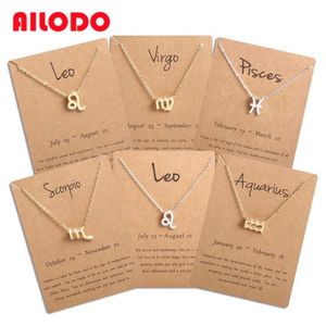 Ailodo Men Women 12 Horoscope Zodiac Sign Pendant Necklace Ari Leo 12 Constellations Jewelry Kids Christmas Gift Drop 2594