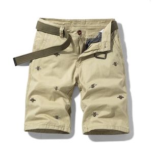 Summer Casual Shorts Men Solid Color Embroidery Pattern cargo Shorts Cotton Beach Print Shorts Men Bermuda Overalls Pocket Pants 240327